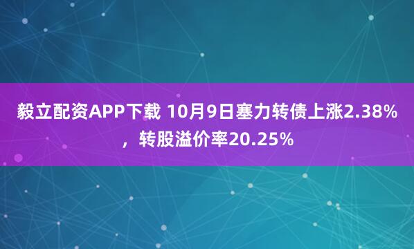 毅立配资APP下载 10月9日塞力转债上涨2.38%，转股溢价率20.25%